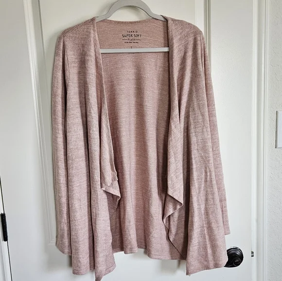 Torrid Super Soft Plush Heather Pink Open Front Draped Cardigan Sweater Size 1X - Picture 2 of 9
